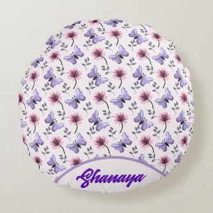 Personalised Spring Butterfly Floral Gift   Round Cushion
