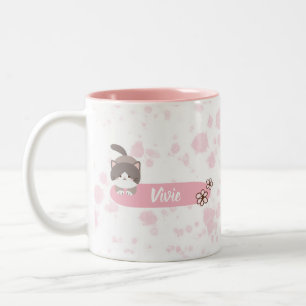 Personalised Spring Cat Two-Tone Coffee Mug