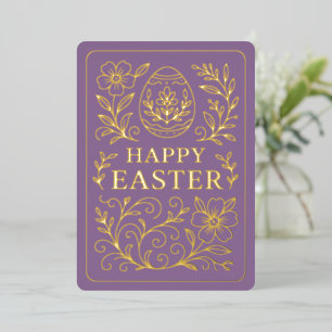 Personalised Spring Easter Egg Gold Floral Foil Holiday Card