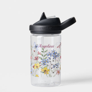 Personalised Spring Flowers and Butterflies Kids Water Bottle