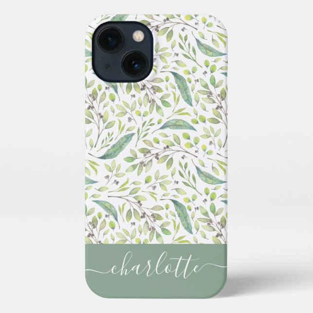 Personalised Spring Green Botanical Pattern iPhone Case (Back)
