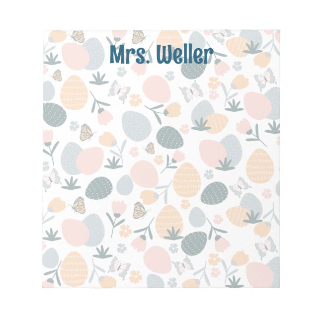 Personalised Spring with Eggs, Butterflies, Flower Notepad (Front)
