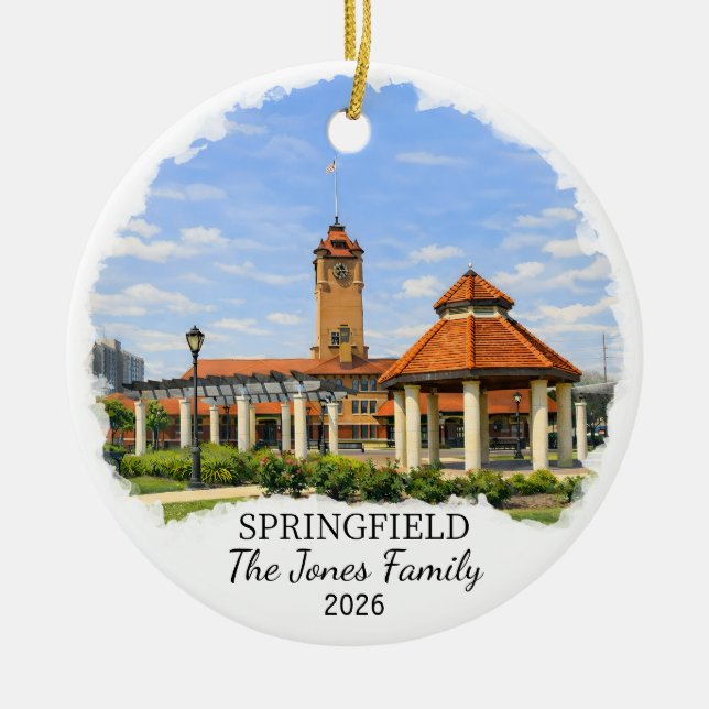 Personalised Springfield Ornament, Custom Illinois Ceramic Ornament (Front)