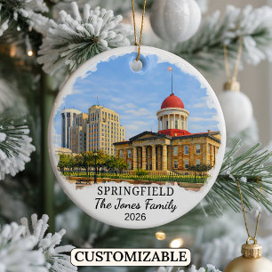 Personalised Springfield Ornament, Custom Illinois Ceramic Ornament
