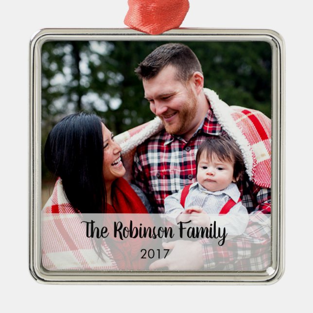 Personalised Square Any Message Photo Ornament (Front)