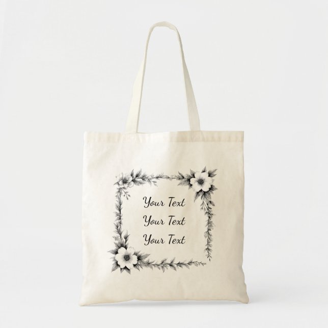 Personalised Square Floral Frame Tote Bag (Front)