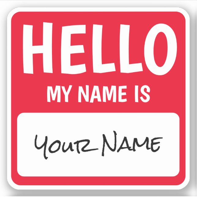 Personalised Square Hello My Name Is Sticker (Front)