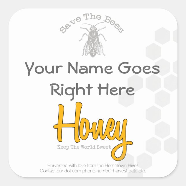 Personalised Square Honey Bottle Custom Label (Front)