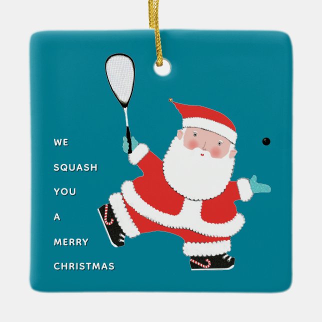 personalised squash player collectable ceramic orn ornament (Front)