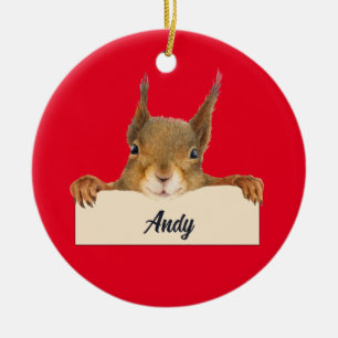 Personalised Squirrel Face with Custom Year Ceramic Ornament