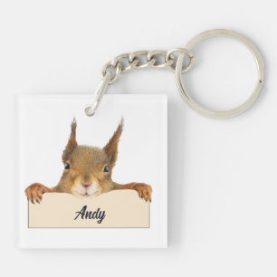 Personalised Squirrel Face with Sign Key Ring