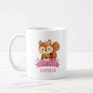 Personalised Squirrel Happy Easter Pink Coffee Mug