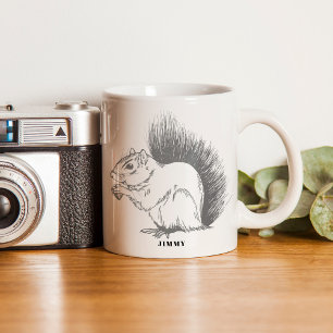 Personalised Squirrel Illustrated Wildlife Grey Coffee Mug