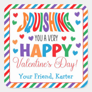 Personalised Squishing You a Happy Valentine's Day Square Sticker