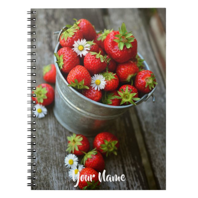 Personalised//Srawberries and daisies bucket Notebook (Front)
