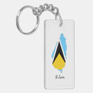 Personalised St Lucia Flag Map Keychain