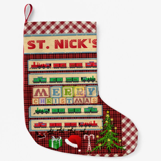 Personalised St. Nick's Christmas Block Party Small Christmas Stocking (Front)