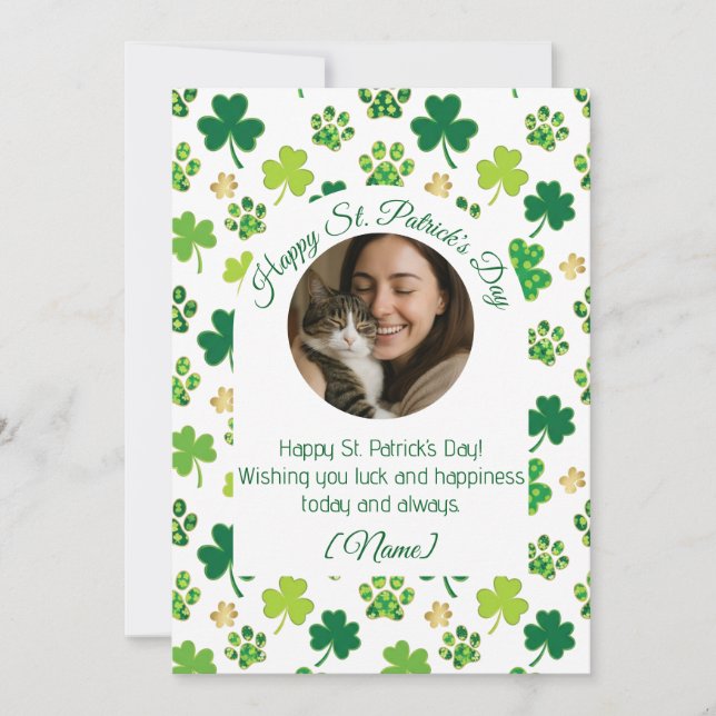 Personalised St. Patrick’s Day Cat Lover Greeting  Holiday Card (Front)