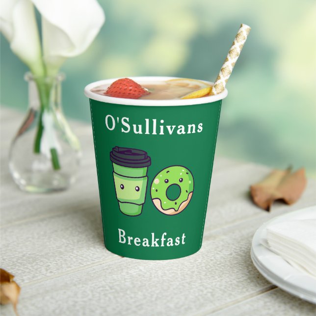 Personalised St. Patrick's Day Doughnut Coffee Paper Cups (Insitu)