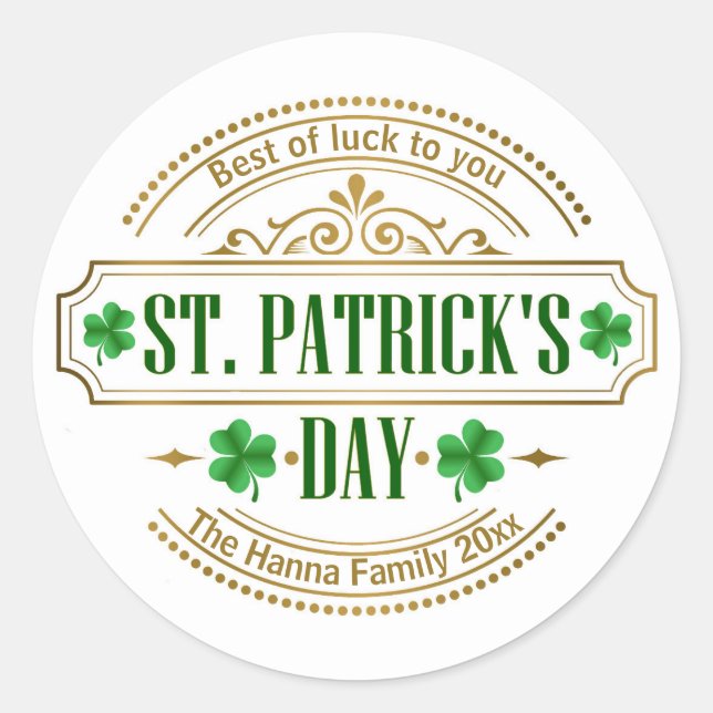 Personalised St. Patrick's Day I Luck of the Irish Classic Round Sticker (Front)