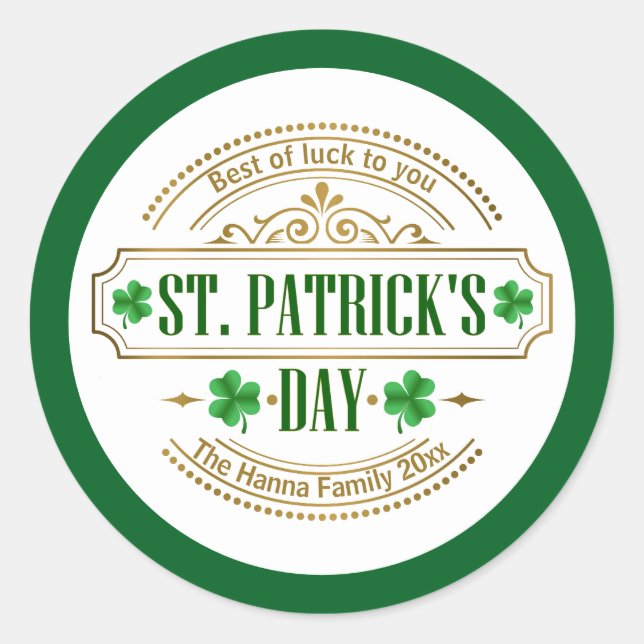 Personalised St. Patrick's Day I Luck of the Irish Classic Round Sticker (Front)