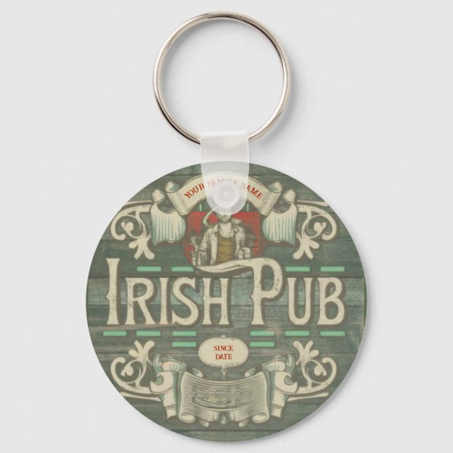 Personalised St Patricks Day Irish Pub Funny Key Ring (Front)