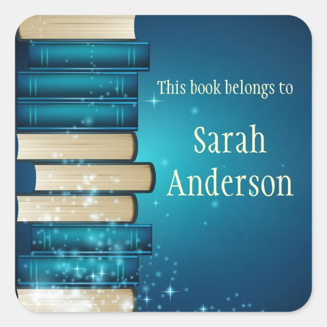 Personalised Stack of Books Bookplate Sticker (Front)