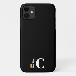 Personalised Stacked Initial, Black/Gold/White iPhone 11 Case