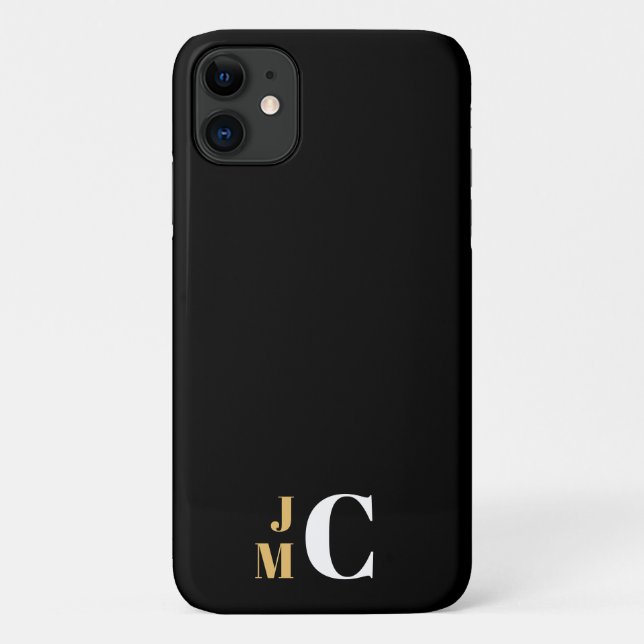 Personalised Stacked Initial, Black/Gold/White Case-Mate iPhone Case (Back)
