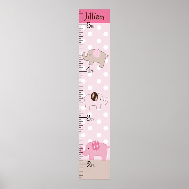 Personalised Stacked Pink Elephants Growth Chart (Front)