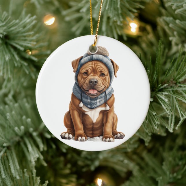 Personalised Staffordshire Dog Ceramic Ornament (Tree)
