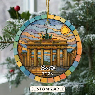 Personalised Stained Glass Berlin Ornament, German Ceramic Ornament