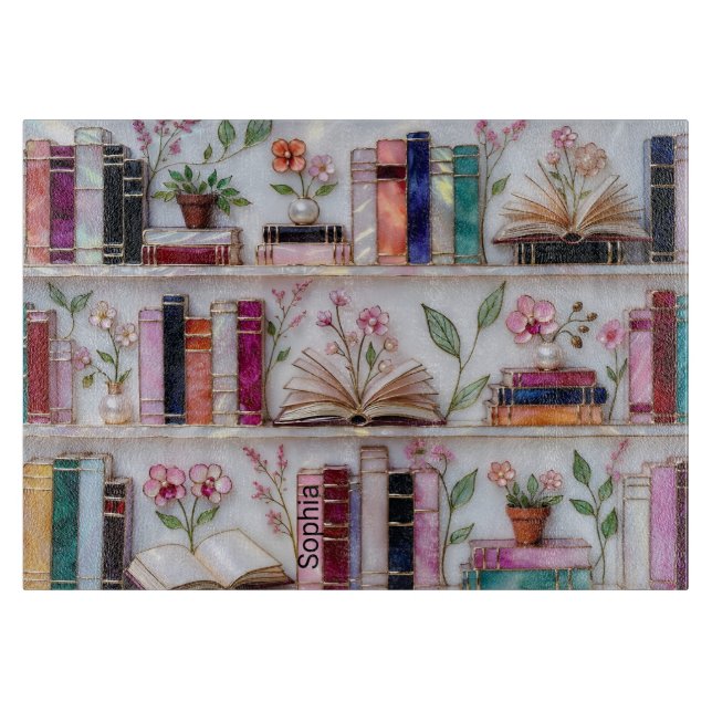 Personalised Stained Glass Bookshelf Cutting Board (Front)