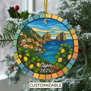 Personalised Stained Glass Capri Ornament, Italy Ceramic Ornament