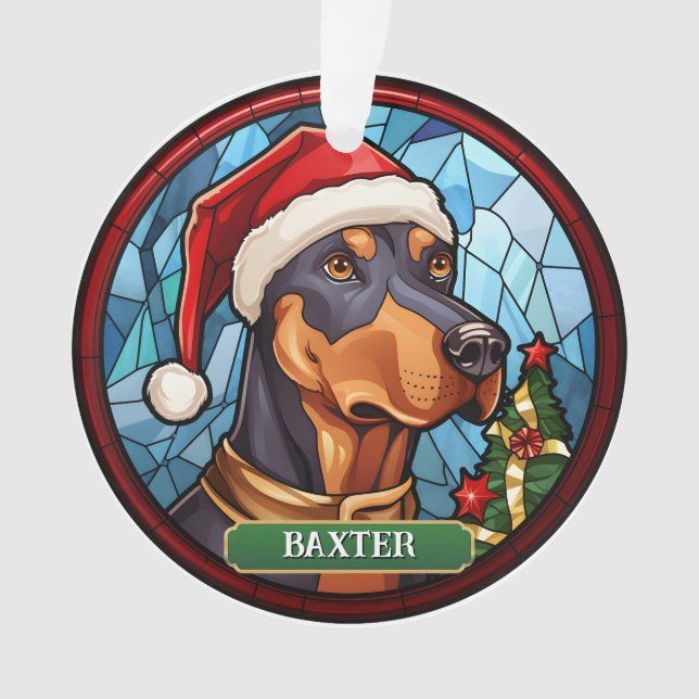Personalised Stained Glass Doberman Ornament (Front)