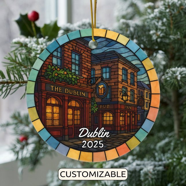Personalised Stained Glass Dublin Ireland Ceramic Ornament (Creator Uploaded)