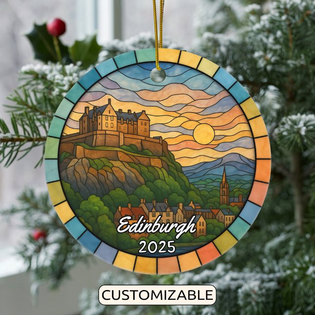 Personalised Stained Glass Edinburgh, Scotland Ceramic Ornament (Creator Uploaded)