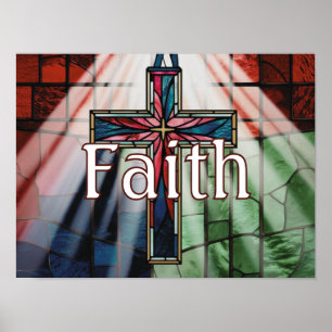 Personalised Stained glass Faith Cross Poster