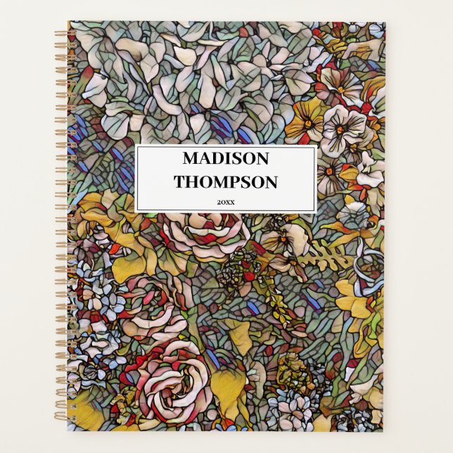 Personalised Stained Glass Floral Journal Planner (Front)