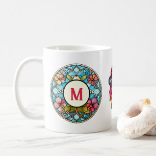 Personalised Stained Glass Floral Monogram & Cross Coffee Mug