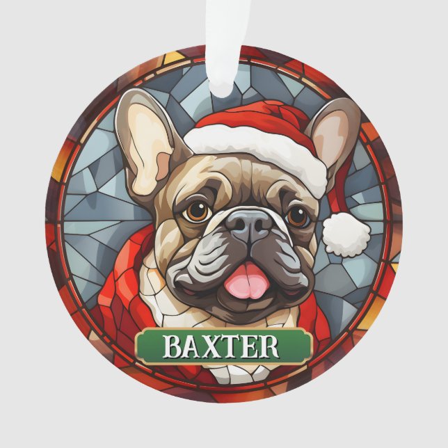 Personalised Stained Glass Frenchie Xmas Ornament (Front)