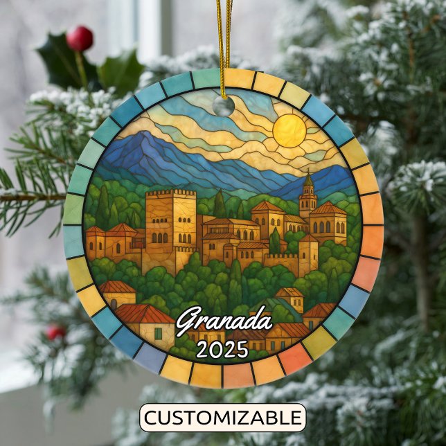 Personalised Stained Glass Granada Ornament, Spain Ceramic Ornament (Creator Uploaded)