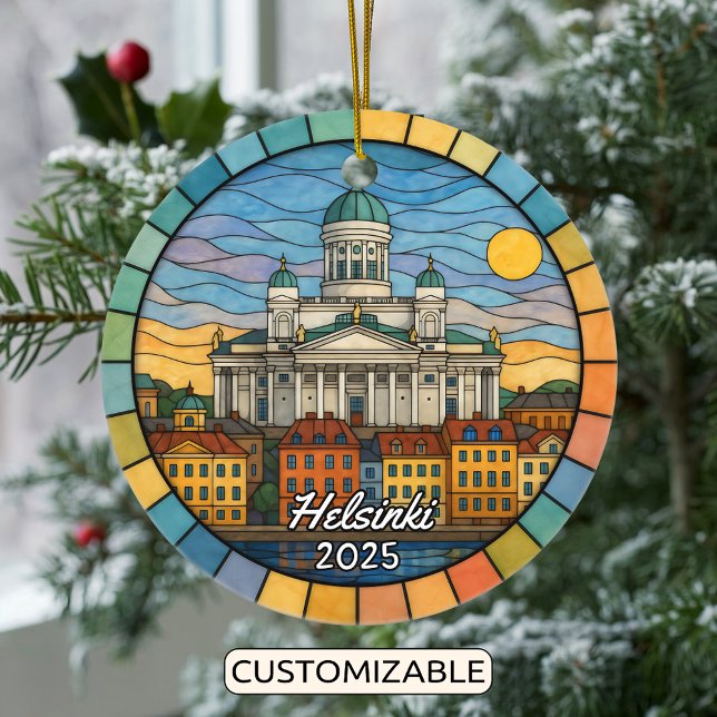 Personalised Stained Glass Helsinki, Finland Ceramic Ornament (Creator Uploaded)