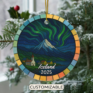 Personalised Stained Glass Iceland, Europe Ceramic Ornament