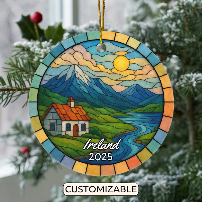Personalised Stained Glass Ireland, Europe Ceramic Ornament (Creator Uploaded)