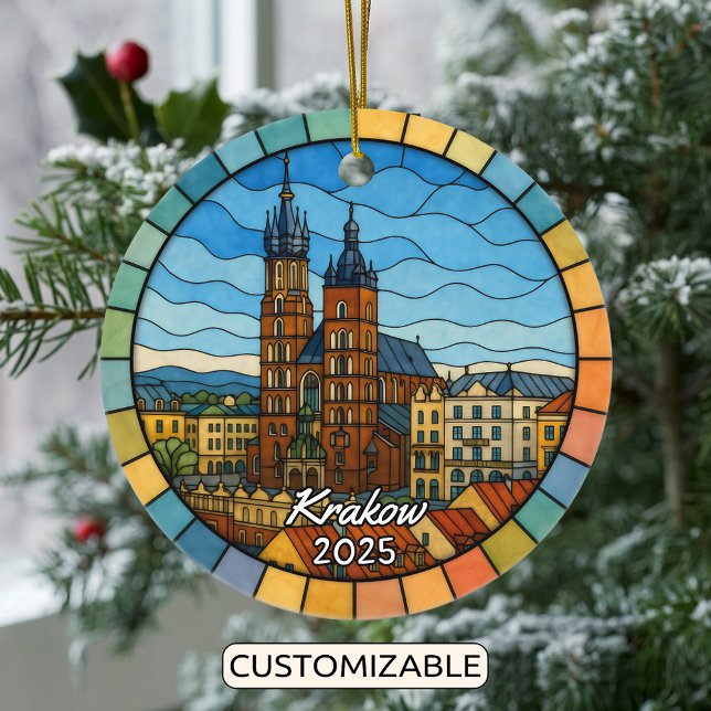 Personalised Stained Glass Krakow Ornament, Poland Ceramic Ornament (Creator Uploaded)