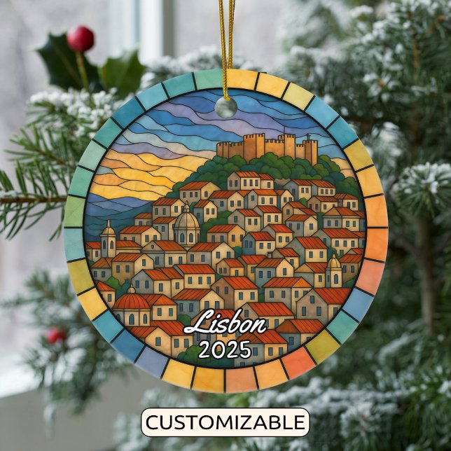 Personalised Stained Glass Lisbon, Portugal Ceramic Ornament (Creator Uploaded)