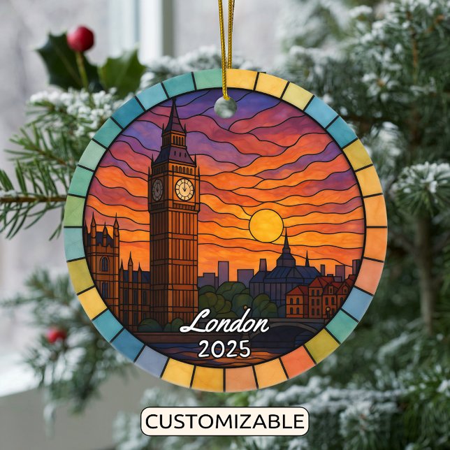 Personalised Stained Glass London, England Ceramic Ornament (Creator Uploaded)