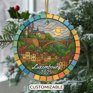 Personalised Stained Glass Luxembourg, Europe Ceramic Ornament