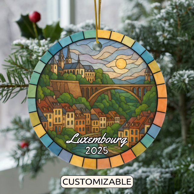 Personalised Stained Glass Luxembourg, Europe Ceramic Ornament (Creator Uploaded)